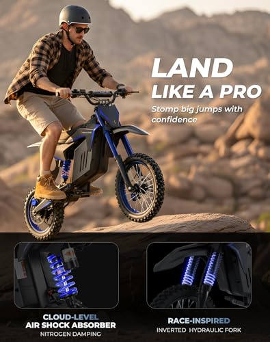 Image of Skeri Electric Dirt Bike for Adults & Teens, 14 inch /12 inch Fat Tire 3200W Motor 37MPH Off-Road EBike, 48V 21Ah Battery Hydraulic Disc Brakes Dual Suspension IPX5 Waterproof, Fit for Age 13+ -Blue