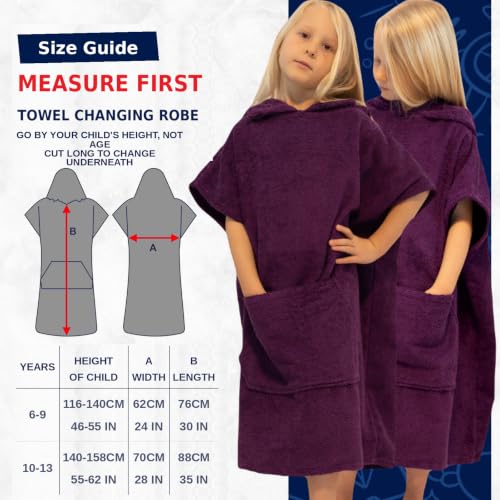 Image of ALLEN & MATE Kids Surf Poncho Towel Robe, Hooded Changing Robe, 6-13 Years