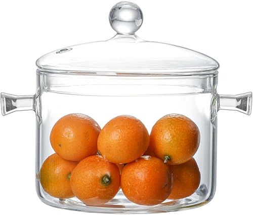 Olla de vidrio para cocinar, 1.7L57oz resistente al calor, cacerola de vidrio de borosilicato con tapa, juego de utensilios de cocina para sopa,