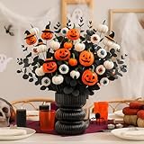 Daifunli 15 Pcs Halloween Artificial Flowers Fake Eyeballs Pumpkin Branches with Artificial Eucalyptus Stems for Vase Table Centerpiece Halloween Table Decorations Floral Arrangement(Black)