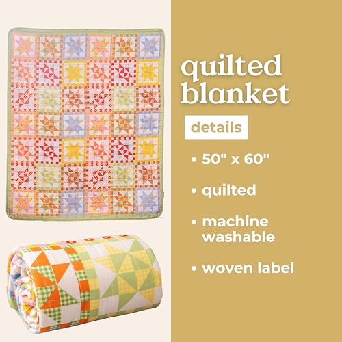 Image of ban.do Retro 50 inch x 60 inch Quilted Blanket for Couch /Bed /Picnic, Vintage Inspired Throw, Patchwork