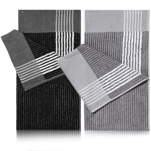 Buryeah Golf Towel 22 x 44 Inch Cotton Golf Caddy Towel Camping Large for Caddies Golfers Tour Players Club with Stripe(Black,Gray,2 Pcs)