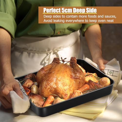 HaWare Oven Tray, Nonstick Baking Sheet Pan Set of 3, Rectangle Deep Cake Tin for Roasting Baking Serving, 3 Different Size - 31.5/26.5/23.5 cm, Healthy & Non-Toxic, Rust Resistant (Black) - Image 6