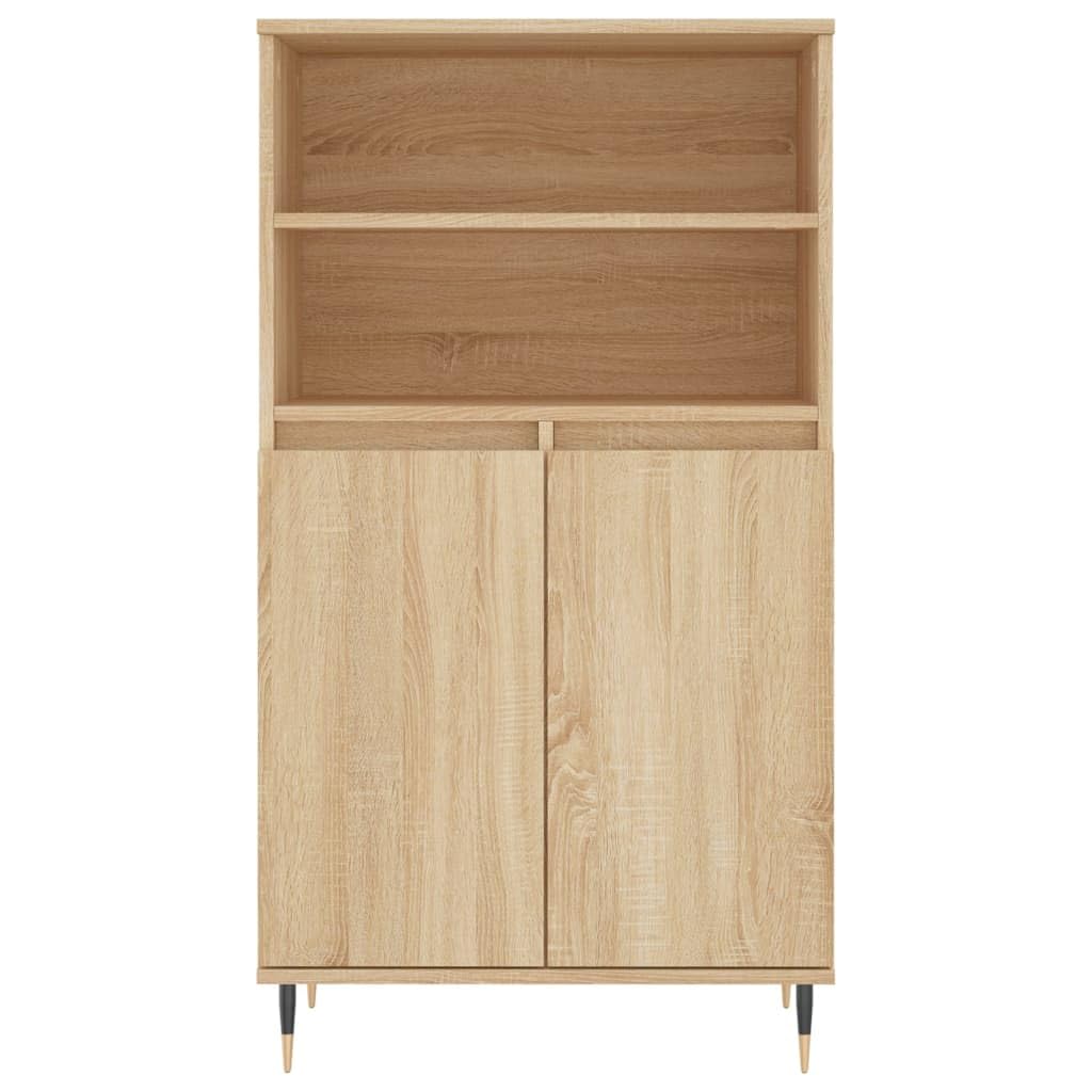 Highboard dąb Sonoma 60 x 36 x 110 cm, materiał drewnopochodny z metalowymi nóżkami, kredens do salonu, komoda z szufladami, szafa, schowek, szafa na ubrania, alternatywna, komody i kredensy