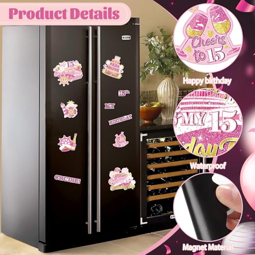 Imanes decorativos para puerta cumpleaños 15 años rosa oro miniatura 2