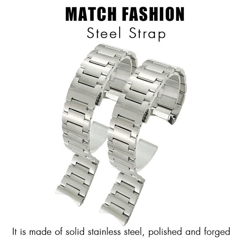 Bracelet de montre incurvé en acier massif argenté pour Mido M021 - 3