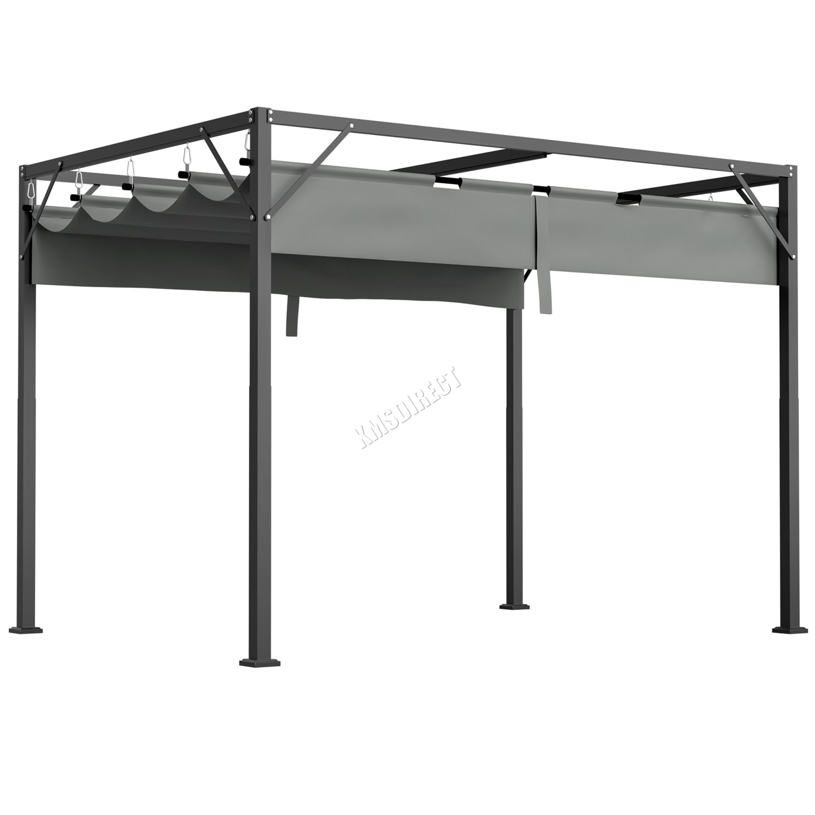 BIRCHTREE Steel Frame Pergola Gazebo 180g PE Polyester UV-Resistant Backyard Garden Sun Shade Roof Shelter Porch Awning Retractable Slide Canopy Outdoor Grape Trellis Patio 3X2M Grey