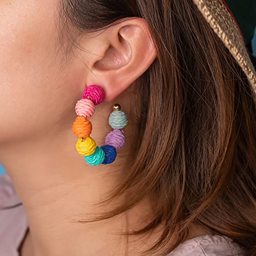 Raffia Hoop Boho Earrings - Cute Rattan Handmade Colorful Earrings for Women - Unique Summer Jewelry2