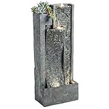 Outsunny Fuente de Agua Decorativa con Iluminación LED y Maceta, Gris Oscuro