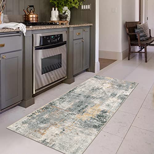 Lahome Modern Abstract Runner Rug - 2x6 Gray Washable Runners for Hallways Rugs for Living Room, Soft Non-Slip Contemporary Indoor Accent Laundry Room Carpet Runner for Gift Entryway Bedroom Door
