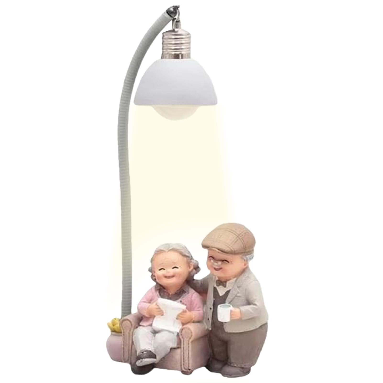 Figurine de couple âgé en résine de qualité avec chat pour une décoration raffinée