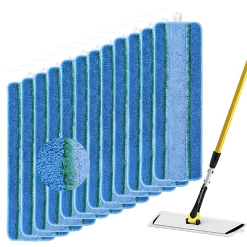 Upgraded Replacement Microfiber Mop Pads for Rubbermaid Commercial 18 Inch Mop 17 Inch Mops Reusable Wet & Dry Commercial Cleaning Flat Mops System 18 17 Refill Head for Multi-Surface Floor-12Pack
