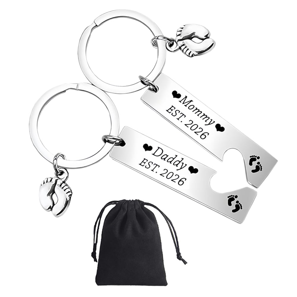 Duunshylw Unisex Infant Silver 2 Pcs New Parents Gifts Mummy And Daddy To Be Keychain Meaningful First Time Mum Dad Gifts Pregnancy Announcement Gift With Pouch For Future Mother Father Ect. 2026 Keyring Set