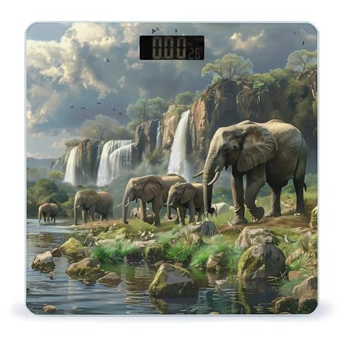 Elephants Walking Along Edge River Scale for Body Weight Bathroom Digital Body Weight High Precision Scale for Home Office