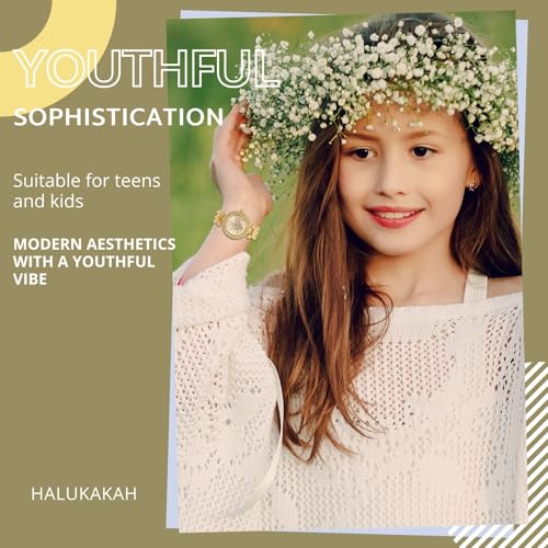 Halukakah Diamonds Watch Iced Out for Girl Teens Kids - 18K Real Gold/Platinum Plated,29mm Butterfly Pattern Dial,Japanese Quartz - 7.7" Length - Optional with Cuban Link Chain - for Birthday,Parties 6