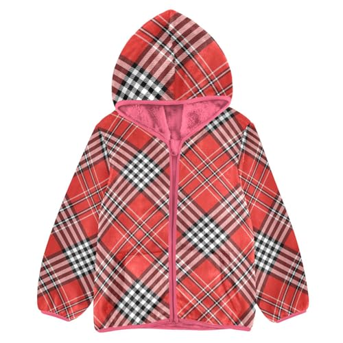 GuoChe Plaid Scotland Red Toddler Fleece Jacket With Hood