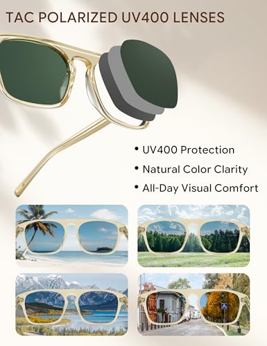 Image of BIRCEN Mens Acetate Polarized Sunglasses: Retro Square Sun Glasses UV400 Protection Anti-Glare Shades for Driving Travel