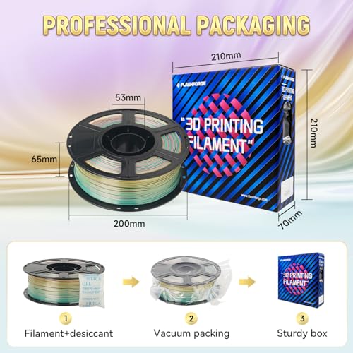 Image of FLASHFORGE Silk PLA Gradient Dreamy Trio Filament, Silk Multicolored Color Change Rainbow 3D Printing Filament, Yellow Carmine Cyan Shiny Fast Color-Changing Each 8M Gradually, Ultra-High Glossiness