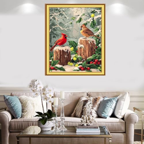 Image of Foxnyart Stamped Cross Stitch Kits Full Range of Embroidery Needlework Starter Kits for Beginners Adults 11CT Embroidery Patterns Art Crafts DIY Needlepoint Kit-Little Bird Snow Scene 16x20 inchs