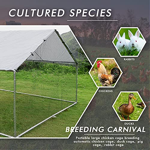 Image of LEMBERI Metal Chicken Runs for Yard, Spire-roof Large Walk in Chicken coop cage for Outside,Galvanized Rabbits Duck Run and coops,Chicken Pen with Waterproof Cover for Outdoor,Backyard and Farm