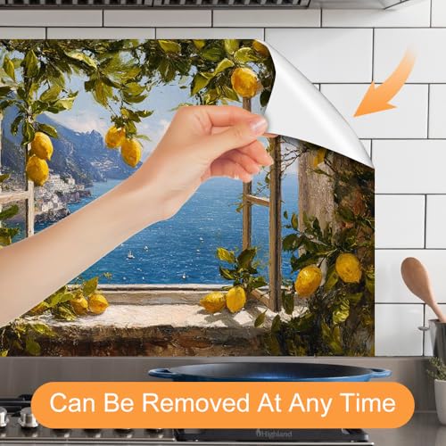 Image of Amalfi Lemon Window Backsplash Peel and Stick, 35.4x23.6 in