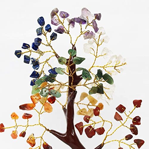 Image of Crystal Seven Chakra Tree | Size 9-10 Inch Approx | 100 Beads | Multicolor Golden Wire Bonsai Money Tree with Crystals & Gemstones | Perfect Home Decor & Gift Item |