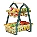 Obst Etagere 2 etagen Obstkorb mit Holzgriff, Abnehmbarer Gemüseaufbewahrungsständer aus Metall, Obstschale, Snackhalter für Küchenarbeitsplatte, Balkon, Schlafzimmer, Büro(Grün und Gold)