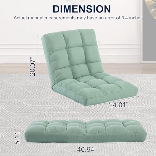 Image of Folding Floor Chair with Back Support, Adjust Lay Flat Recliner Oversized Lounge Wide Lazy Boy Gaming Ergonomic Single Sofa Seat for Living Room Bedroom(Green)