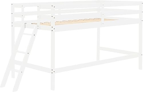 Miniatura 8 de Harper  Bright Designs Base de cama baja tipo loft cama tipo loft de madera para niños cama tipo loft que ahorra espacio con escalera para niñas y