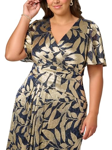 Image of Adrianna Papell Foil Leaf Draped Gown