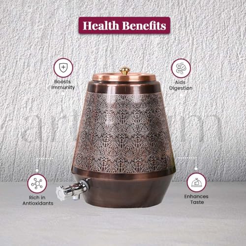 Image of Artarium Antique Design Pure Copper Dispenser 8 Liter Pure Copper Water Dispenser Matka Vessels Container Pot with Ayurvedic Health Benefits (Antique Copper Water Dispenser 8 Litre)
