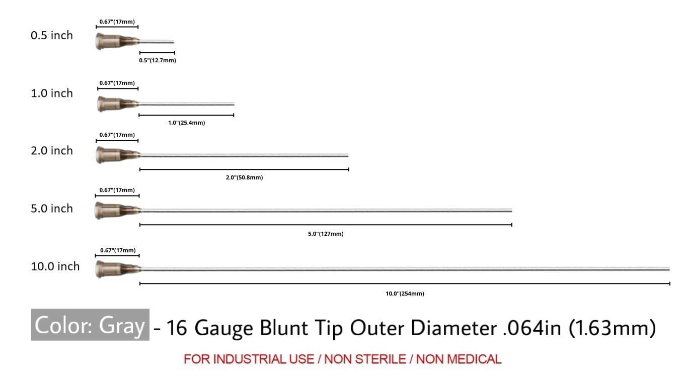Rachel's Closeouts 25 packs of 16Gauge Needle 0.5 inch Blunt Tip Needle Dispensing Needle -Luer Lock Tips Needle-Industrial Needles for Ink Cartridges, Glue, Syringes, Woodworking