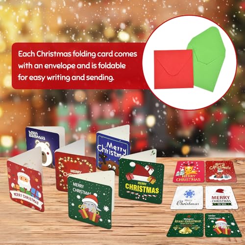 Huucozn 48 Stück Weihnachtskarten mit Umschlag set Klein Klappkarten Weihnachtskarte Blanko Grußkarten 7x7cm christmas card mit Niedlich Muster karte Weihnachten kleine Weihnachtskarten Postkarten