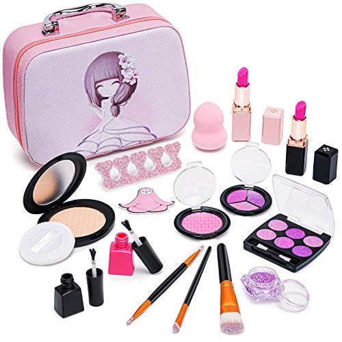Pickwoo Pretend Makeup for Girls Kids Makeup Kit for Girls with Beauty Cosmetic Case, Not Real Makeup Kit Great Gift Ideal for Kids Brithday, Christmas, Holiday, Play Makeup for Toddlers