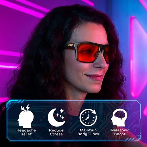 Image of HD Premium Sleep Glasses P1AS 99.9% Blue Light Blocking Gaming Computer Screen Glasses Reduce Eyestrain & Glare High Contrast Definition UV580 nm