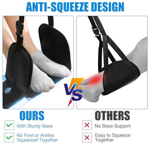 Foot Hammock for Plane Travel - Anti-Squeeze Airplane Foot Rest, Portable Foot Sling for Long Flight with Support Board/Memory Foam, Footrest Leg Rest for Air Travel Accessories Must Haves, 1 Pack2