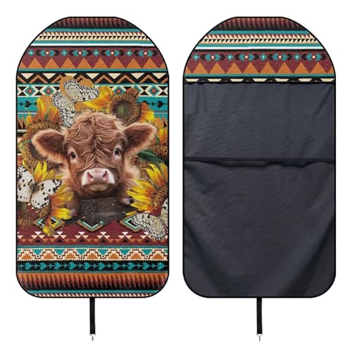 Image of Aztec Highland Cow Car Seat Towel Cover Front Car Seat Covers Universal Front Seat Cover Waterproof Soft Auto Seat Covers Anti-Slip Universal Fit for Auto Truck Van SUV