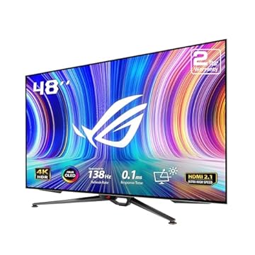 ASUS ROG Swift 48 polegadas 4K OLED monitor para jogos (PG48UQ) - UHD (3840 x 2160), 138Hz, 0,1ms, HDMI 2.1, True 10 bit, DCI-P3 98%, G-SYNC compatível, DisplayPort, USB, console pronto, controle