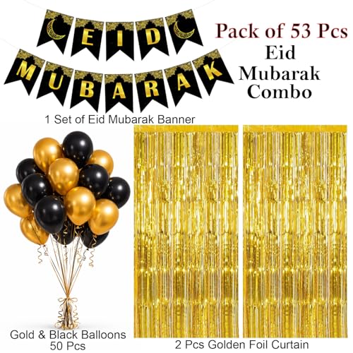 Image of Rozi Decoration Eid Celebration Combo Kit Balloon Curtain Banner To Decor Home Hotel Office - Christmas Festival