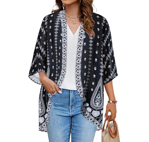 Image of CHICGAL Womens Floral Kimono Cardigan Beach Cover Up Casual Summer Tops