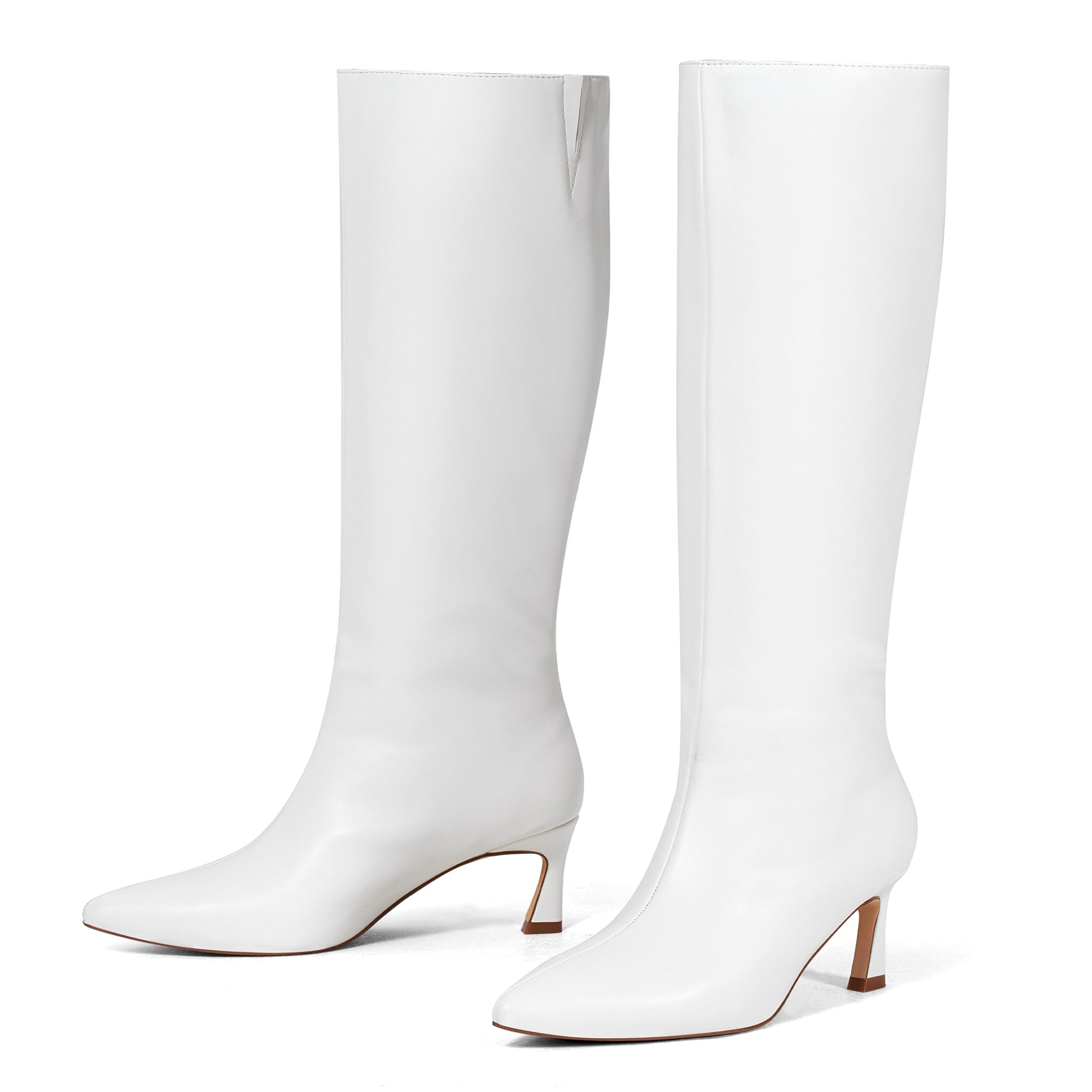 GENSHUO Botas altas hasta la rodilla para mujer, de 2.3 pulgadas, tacón bajo, botas largas y altas con puntera puntiaguda, para invierno, otoño, sexy, a la moda, cómodas, zapatos de vestir