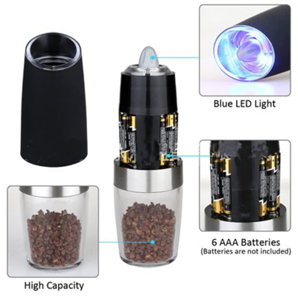 WolFum Macina sale e pepe elettrico Macina sale e pepe in acciaio inossidabile con luce LED Macina pepe automatico Cottura WolFums