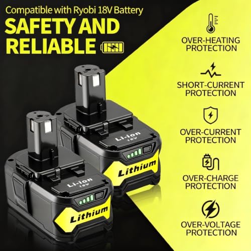 Image of 2Pack Upgrade 90000mWh High Capacity Replacement for Ryobi 18V Battery ,Compatible with Ryobi 18V ONE+ System Cordless Power Tools and Charger