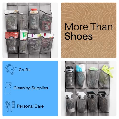 Image of Gorilla Grip Breathable Mesh Large 24 Pocket Shoe Organizer, Holds Up to 40 Pounds, Sturdy Hooks, Space Saving, Over Door, Storage Rack Hangs on Closets for Shoes, Sneakers or Home Accessories, Gray