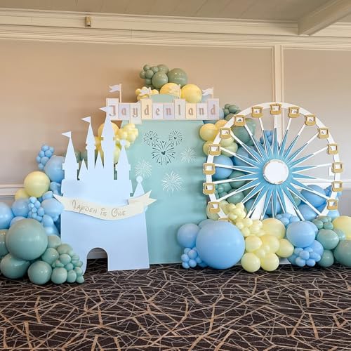 Image of Sage Green Dusty Blue Yellow Balloon, 12 Inch Fog Slate Blue Balloons with Olive Green Yellow Balloon for Oh Baby Shower Bridal Shower Birthday Wild One Party Bee Theme Party Deocration Supplies