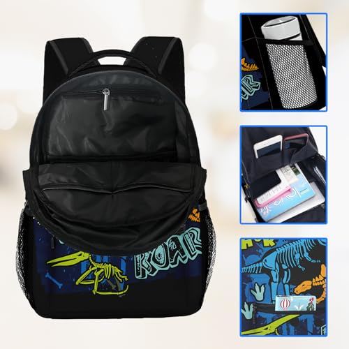 Kids Backpack for Teens Girls Boys, Dinosaur Skeleton Kids Cute Green Dino Water Resistant Child Bookbag School Bag with Adjustable Padded Straps4