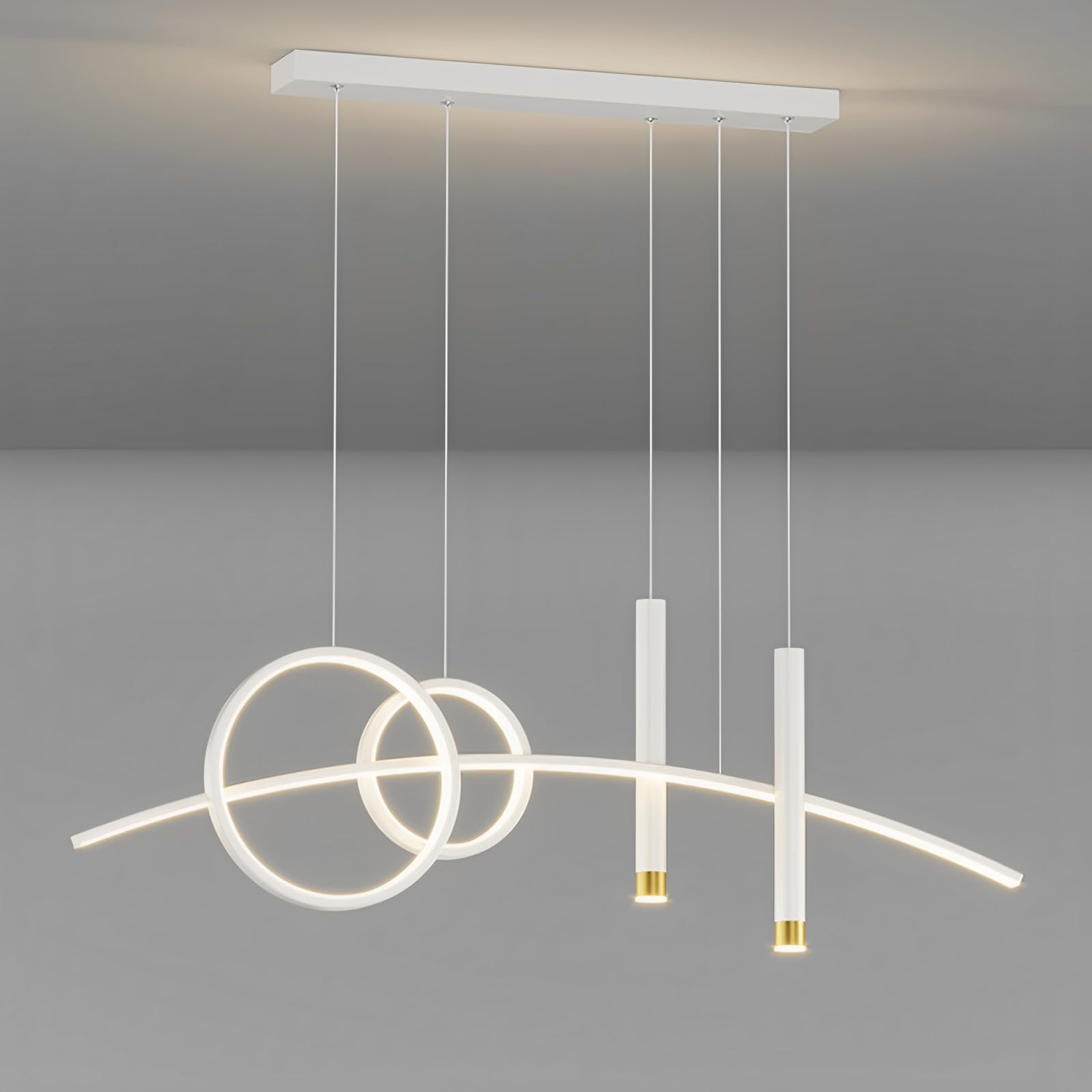Pilanp 39" Linear Chandelier Dining Room LED Pendant Light Nordic Simple Indoor Pendant Light For Kitchen Island Coffee Shop Modern Hanging Light (Adjustable Height)