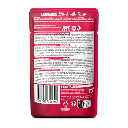 Leonardo Drink Beef [20x40g Multipack Sorte Rind] Katzendrink | getreidefreie Fleischbrühe mit Fleischstreifen… – Ansicht 3