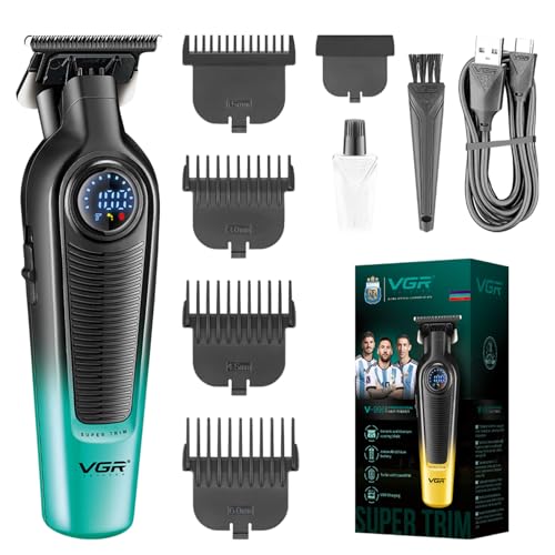 VGR Máquina de cortar cabelo contorno 996 profissional, aparador sem fio masculino com turbocompressor 7000 rpm, aparador de barba masculino com lâminas revestidas de titânio cerâmico, display LED e