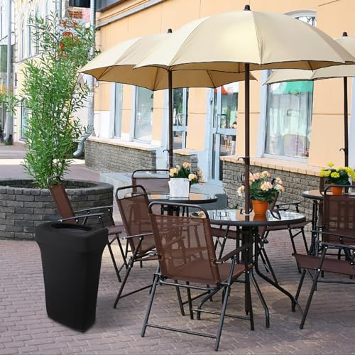 Image of BSTKEY 23 Gallon Stretch Spandex Trash Can Cover, 4 Pack Outdoor Fitted Waste Container Cover Rectangular Garbage Can Covers for Wedding Party Commercial Fundraiser Decor, Without Trash Can (Black)